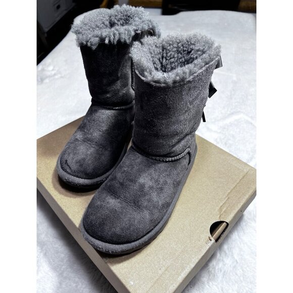 UGG Bailey Bow II grey boot kids girl size 1 - Picture 1 of 7